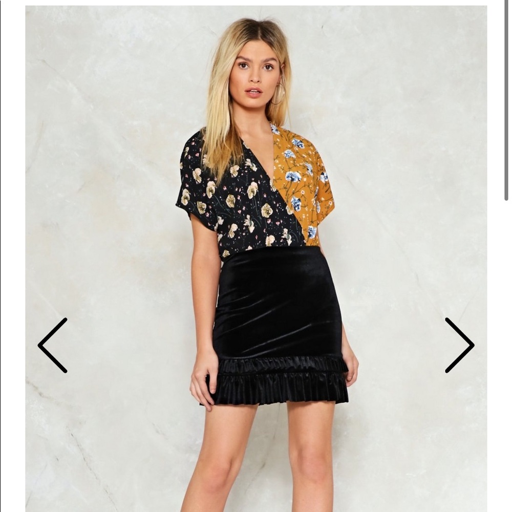 Nasty Gal Two tier ruffle velveteen skirt